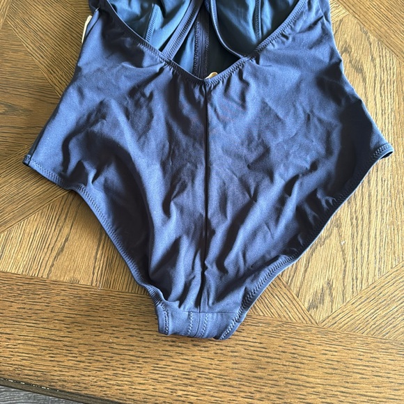 Ulla Johnson Evelina Ruffle Plunge One-Piece Swimsuit, Navy, Size Large, $380 - Picture 12 of 16